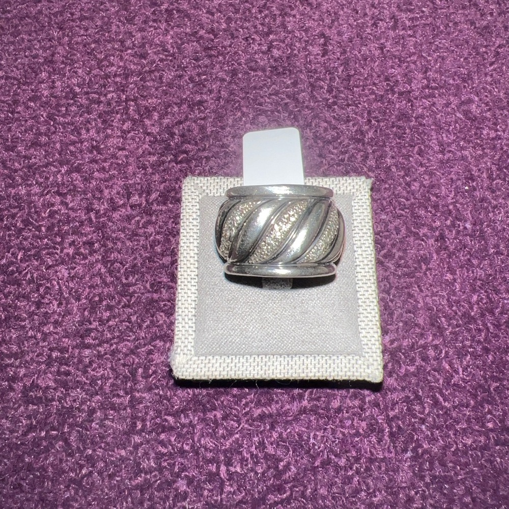 David Yurman Sterling Silver Textured Diamond Ring